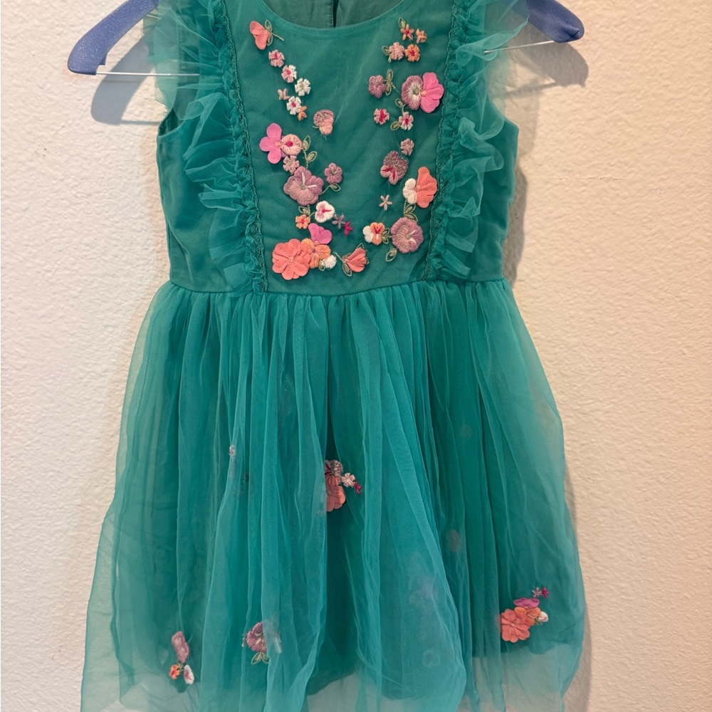Next Teal Dress with Floral Embroidery